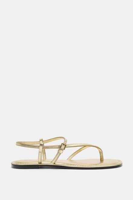 ZARA КОЖАНЫЕ САНДАЛИИ С МЕТАЛЛИЧЕСКИМ ЭФФЕКТОМ, ЗОЛОТИСТЫЙ