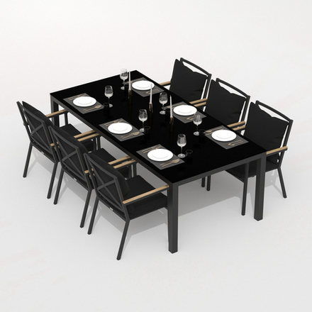 Обеденная группа Ideal Patio  КАНА ФЕСТА плюс каркас карбон, стол стекло 200, ткань черная