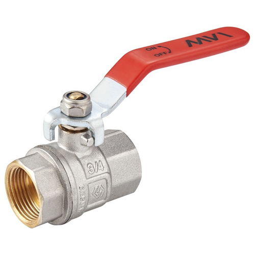 Кран латунный шаровой MVI BV.511, DN 32, PN 40, никелированный, полнопроходной, муфта-муфта, рычаг