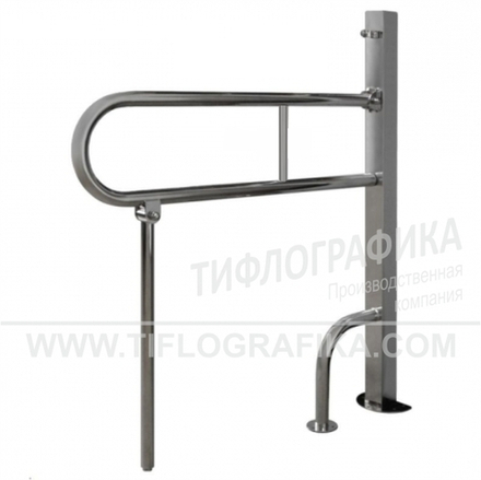 Поручень откидной опорный для санузла, со стопорным механизмом, без бумагодержателя, напольный, с дополнительной опорой, нерж. сталь, 730x865 мм, D38 мм