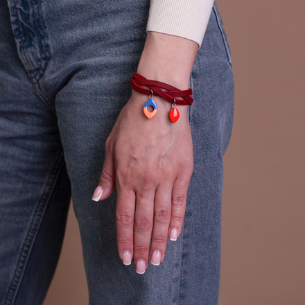 Браслет Кожаный - Листики - Алый: Дали