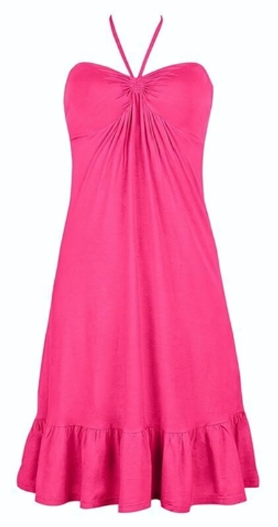 Легкое короткое пляжное платье с воланами (Размер: S) (Цвет: розовый)