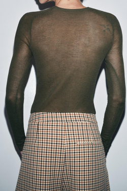 ZARA ТОП ИЗ ТОНКОГО ТРИКОТАЖА, ХАКИ