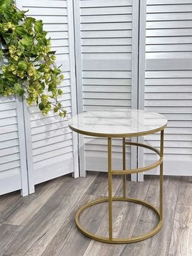 Журнальный столик Френсис Белый мрамор, стекло/ золотой каркас