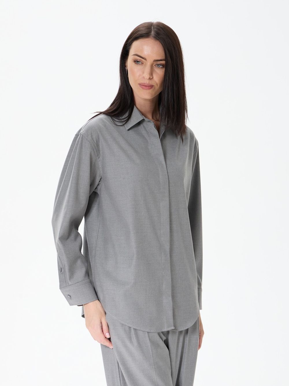 Комплект рубашка Хельсинки и брюки палаццо серая смесовая шерсть