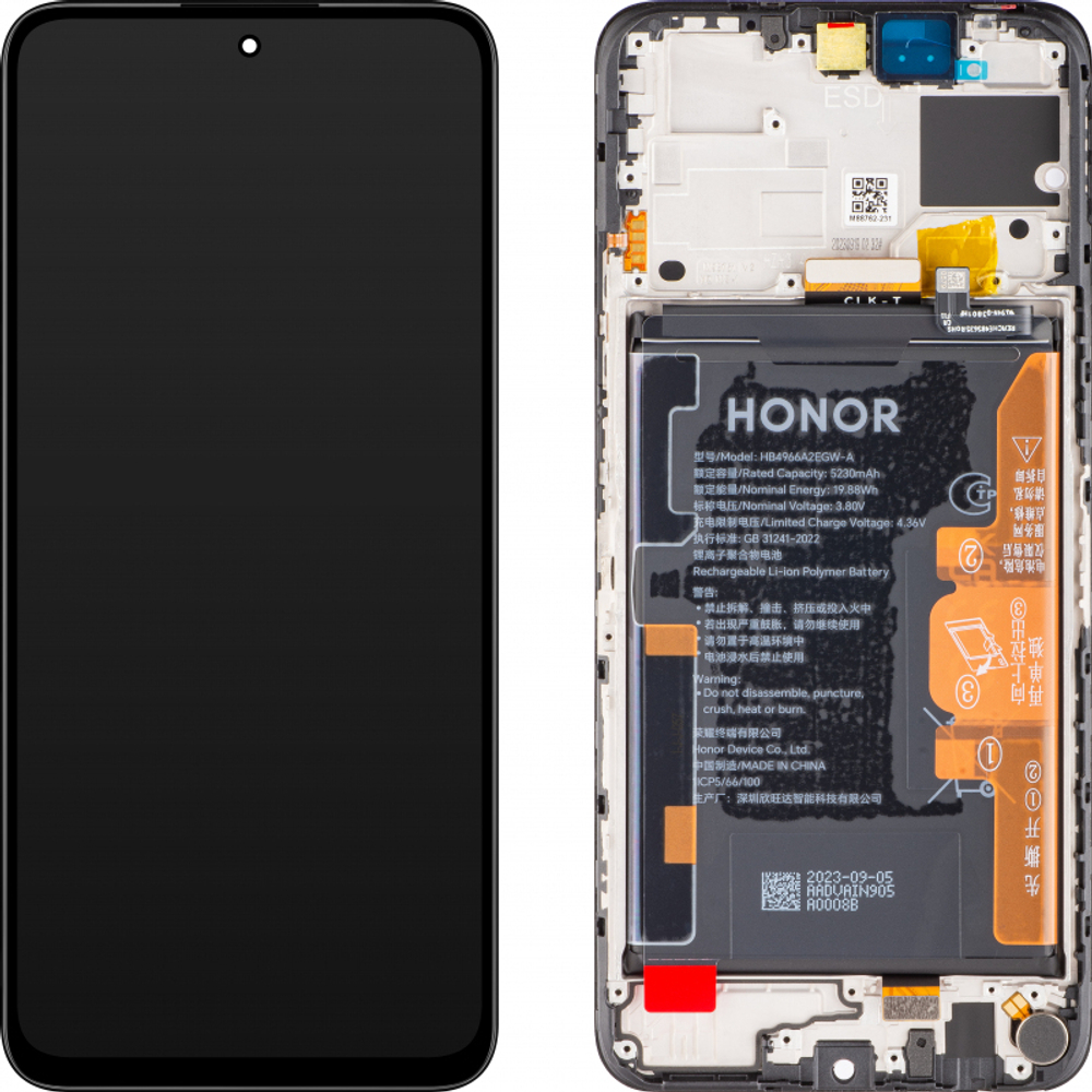 Honor 90 Smart (CLK-NX1) Дисплейный модуль (в сборе с тачскрином и аккумулятором) (в рамке) (ORIG-SP)