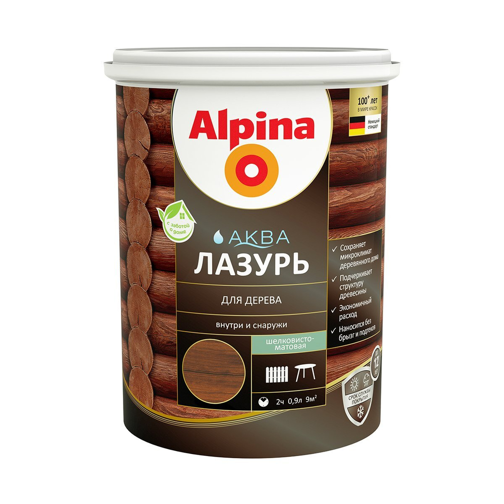 ЛАК АКРИЛОВЫЙ ВОДНО-ДИСП ALPINA АКВАЛАЗУРЬ Д/ДЕРЕВА ПАЛИСАНДР, 0,9Л/0,90КГ