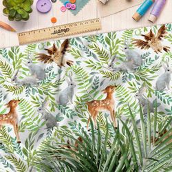 Ткань габардин акварельные оленята и зайки