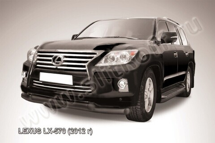 Защита переднего бампера (нержавейка) Lexus LX-570 (2012-2015) d76+d76 (черный)