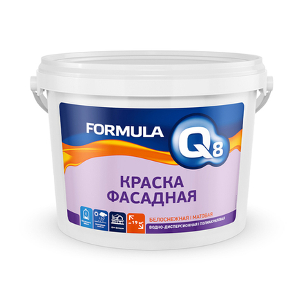Краска фасадная водно-дисперсионная Formula Q8, матовая, белая, 1,5 кг