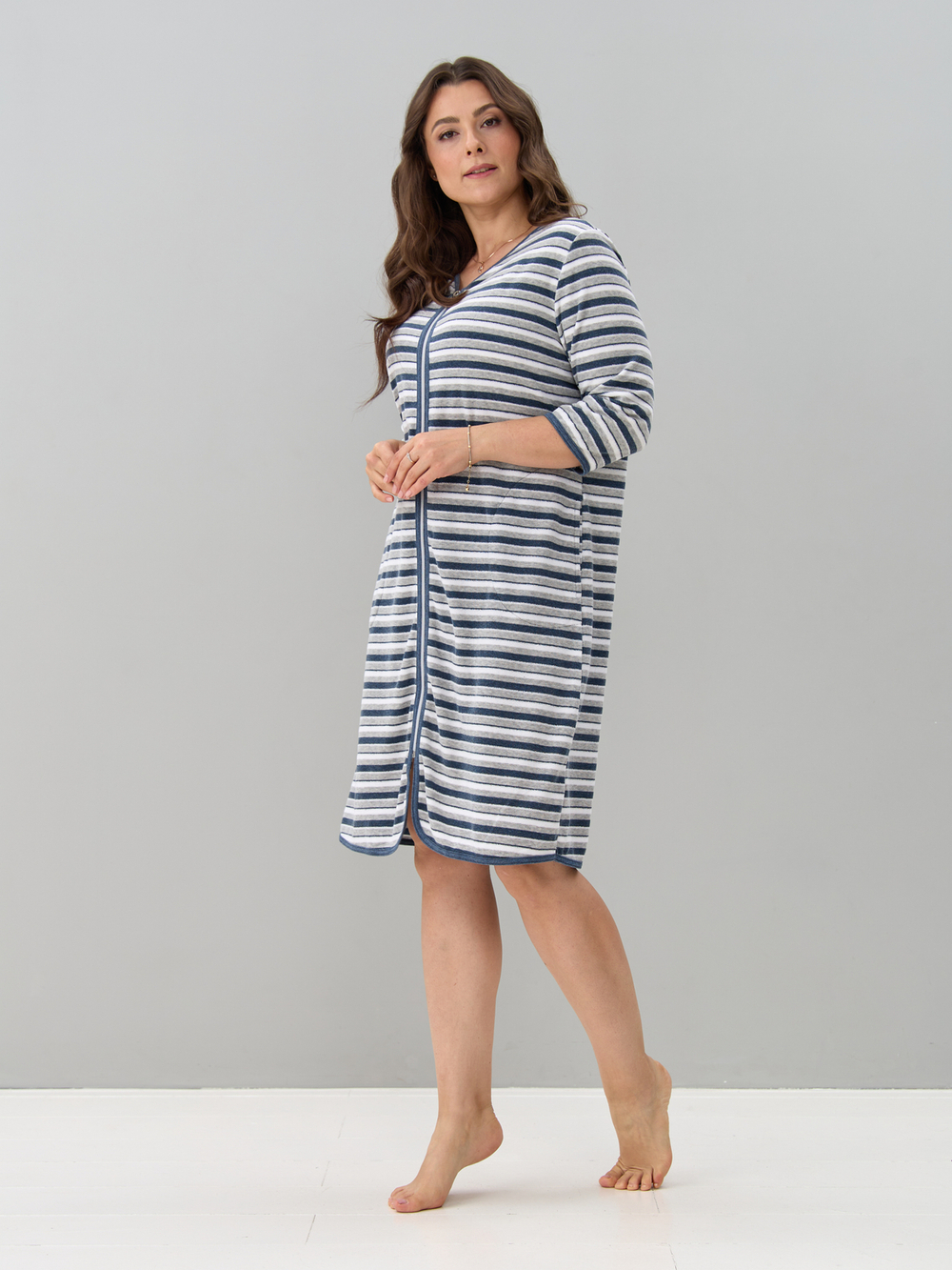 Халат Хм-562/индиго-серыйполоса-и