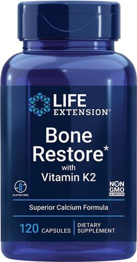 Life Extension, Восстановление костей с витамином К2, Bone Restore + Vitamin K2, 120 капсул