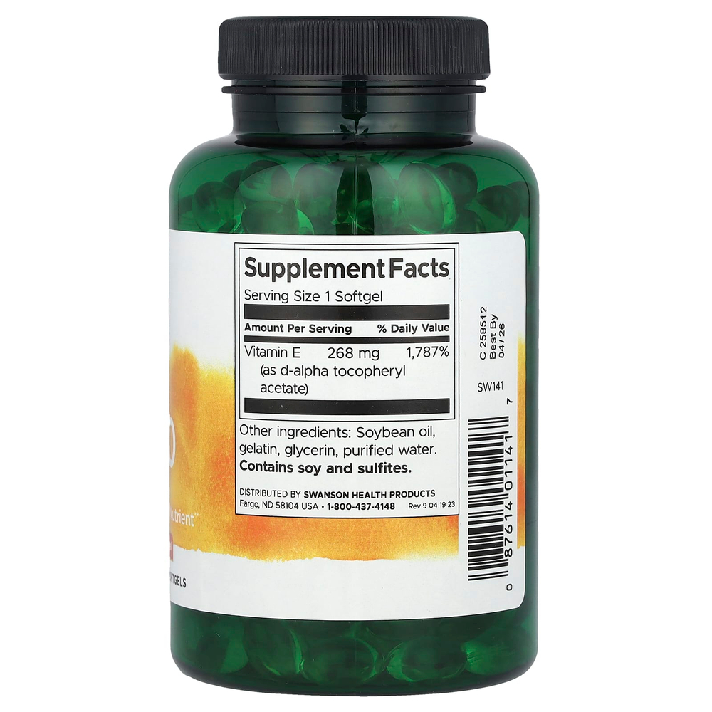 Swanson, Витамин E, 400 МЕ, 250 мягких таблеток