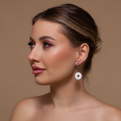 Серьги - Конго с Подвесками - Серебряный Блеск/Белый