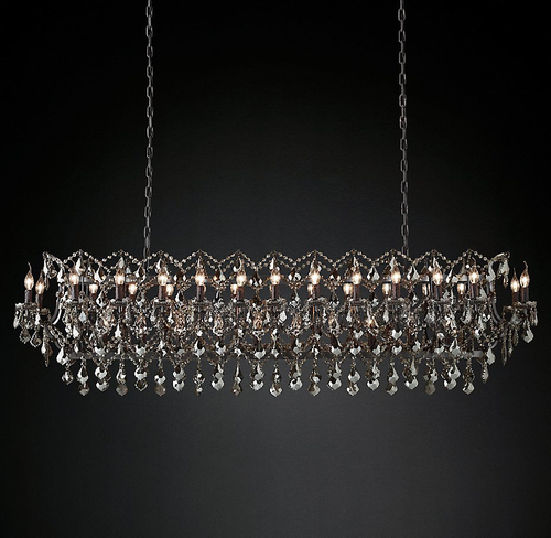 Подвесной дизайнерский светильник  19th C. Rococo Iron & Smoke Crystal Rectangular Chandelier 73" by Restoration Hardware