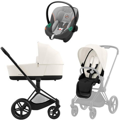 Коляска 3 в 1 Cybex Priam IV Matt Black complete и автокресло Aton S2 i-Size Lava Grey Off White