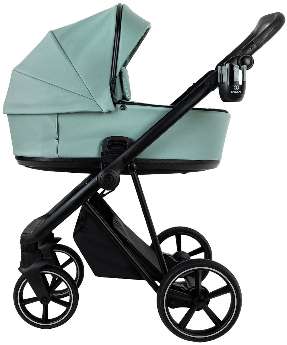 Детская коляска Roan Sol Vintage Leather 2.0 3 в 1 с автокреслом Pituso Santiso Pro Black SL/13/L Misti Mint/Grey/руч. Серый