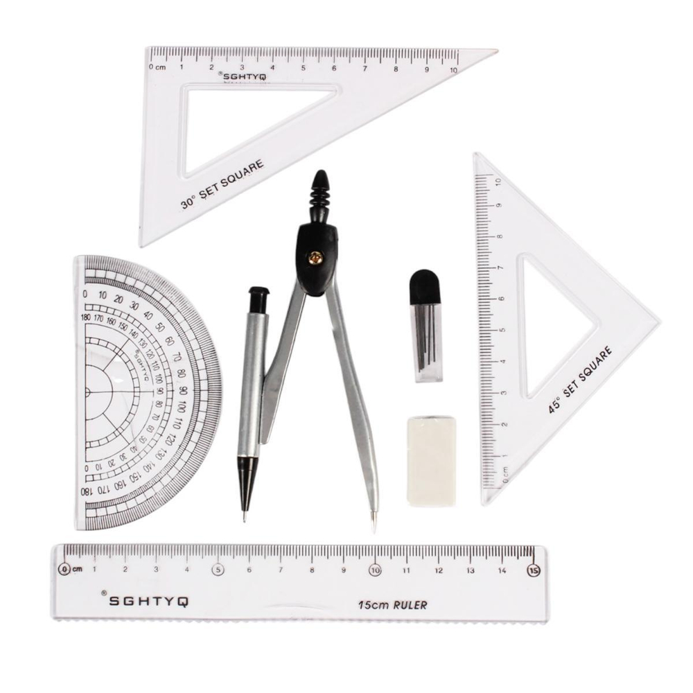 Готовальня 7 предметов: циркуль-автомат, стержни, ластик, 4 линейки, С-30644