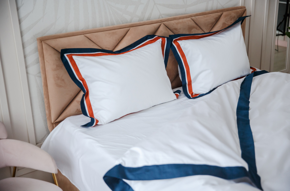 Постельное белье 2 спальное евро Сlaire&Caroll Jacqueline белое с темно-синим кантом