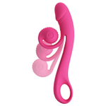 Розовый вибратор Beau с подвижным отростком-улиткой - 23 см.