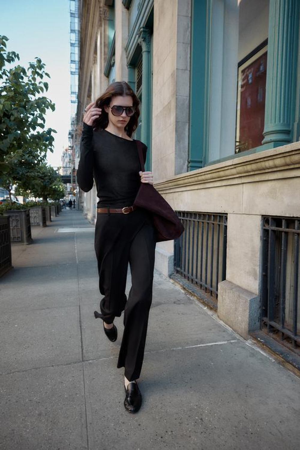 ZARA ПРЯМЫЕ БРЮКИ С РЕМНЕМ, ЧЕРНЫЙ