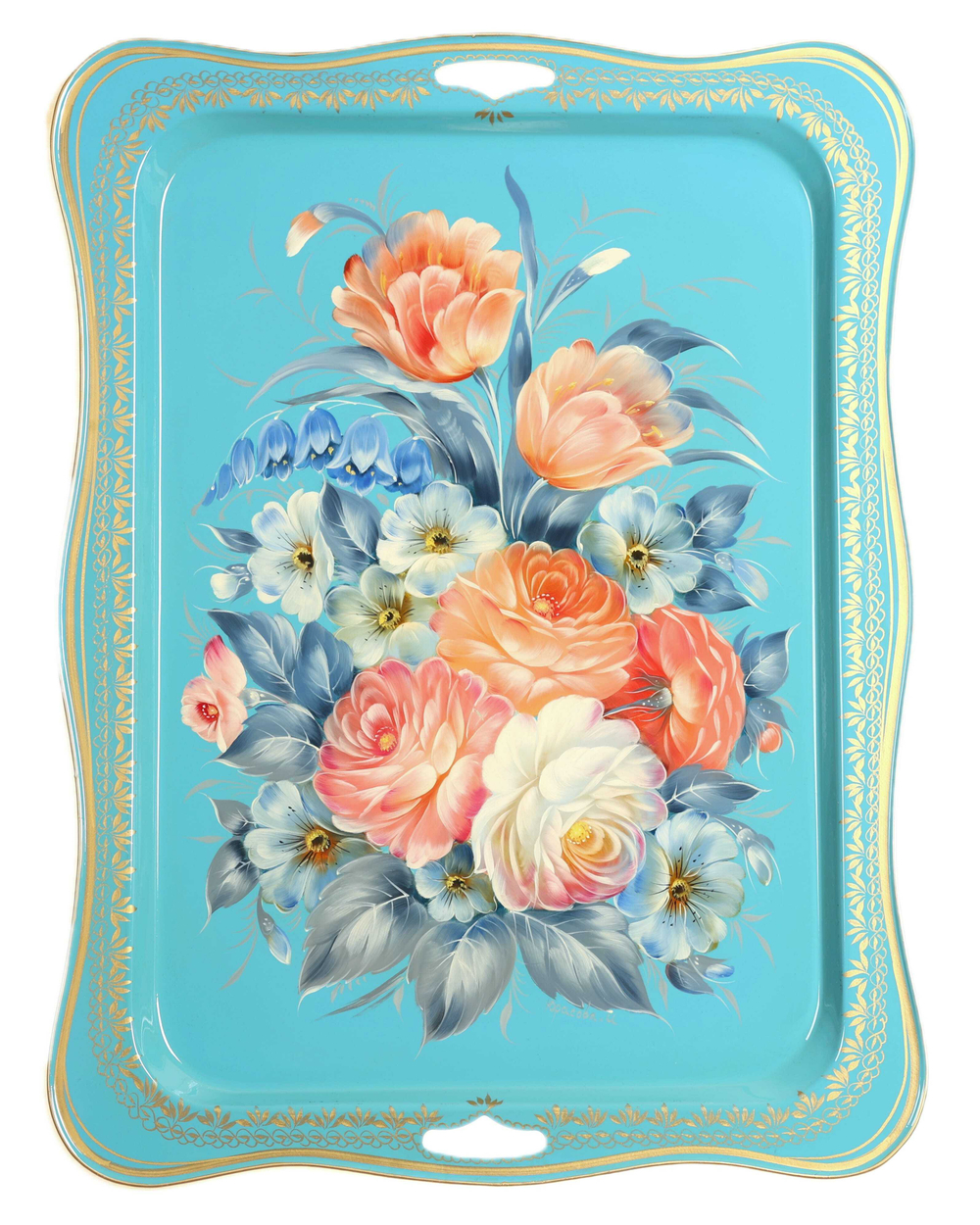 Жостовский поднос декоративный, размер 58х44 см (A29), металлический