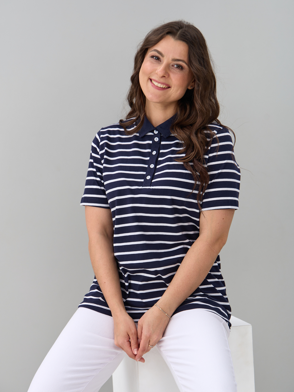 Блузка БЛк-143/синебелая-полоса-н