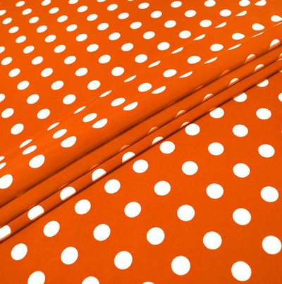 Ткань плательная Кашибо белый горох на оранжевом, d 1,2 см