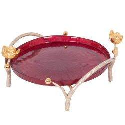 Фруктовница-конфетница Нимфея (поднос) Айвори Бордовый