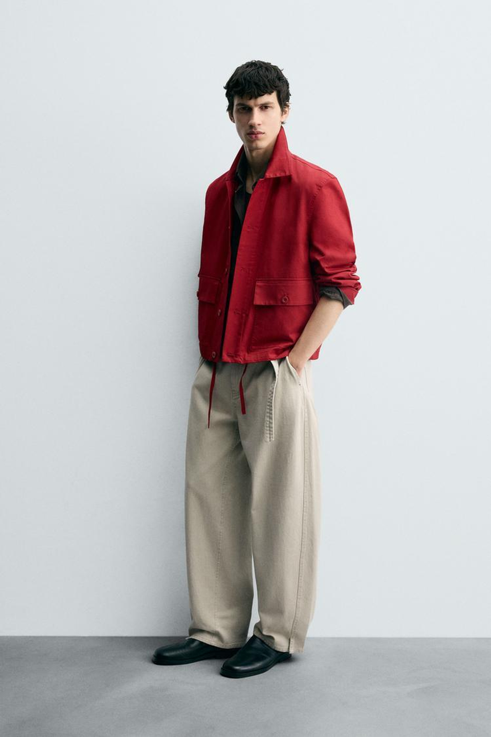 ZARA КУРТКА-РУБАШКА ИЗ ХЛОПКА С УЗОРОМ «В ЕЛОЧКУ», КРАСНЫЙ