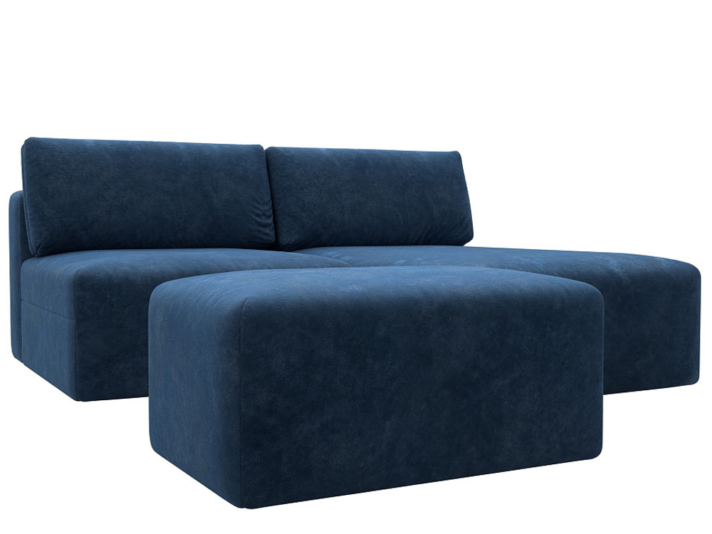 Диван угловой модульный с пуфом Лига-060 НПБ угол универсальный, BRUT 11 синий, Велюр, 129696