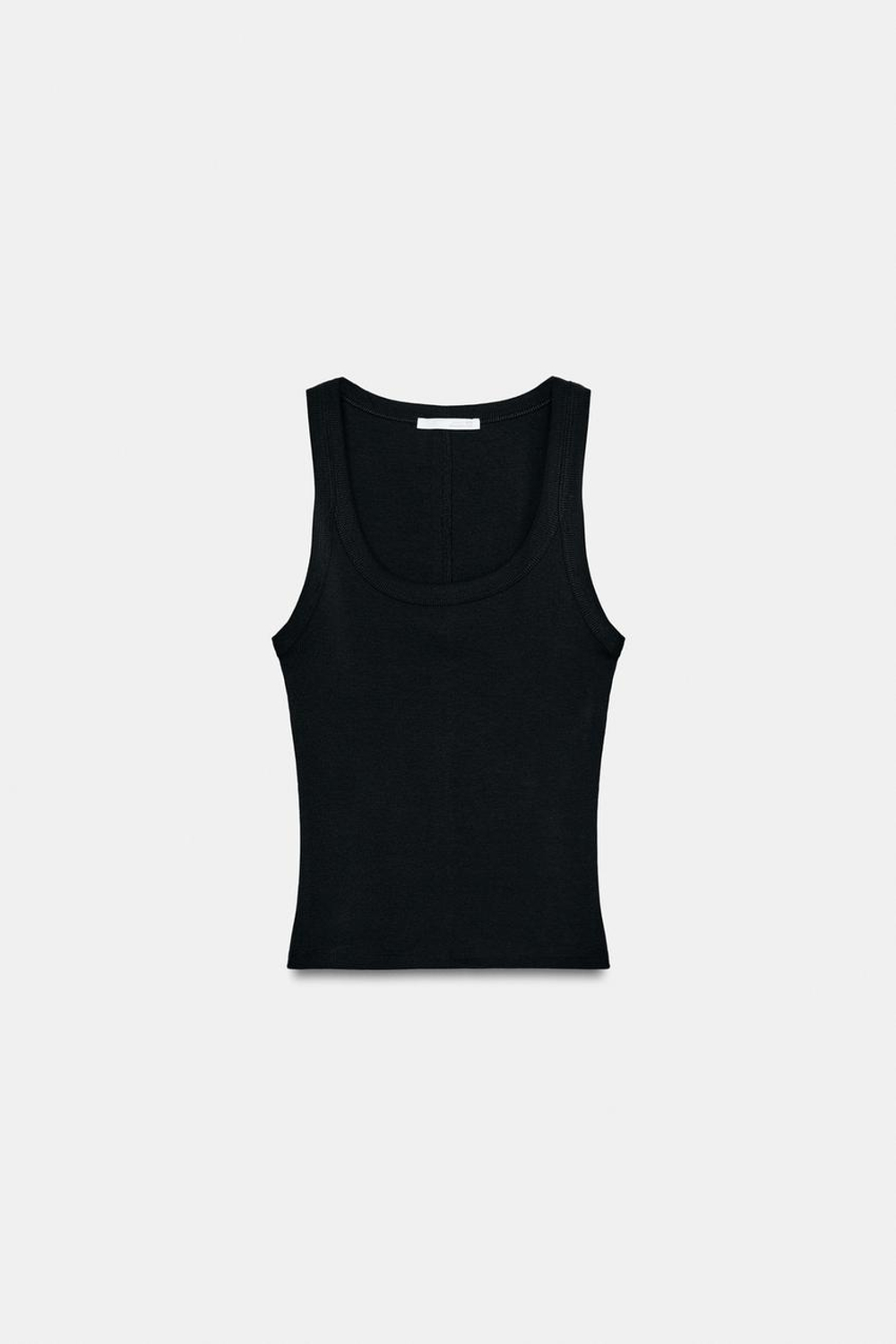 ZARA ТОП В РУБЧИК БЕЗ РУКАВОВ, ЧЕРНЫЙ