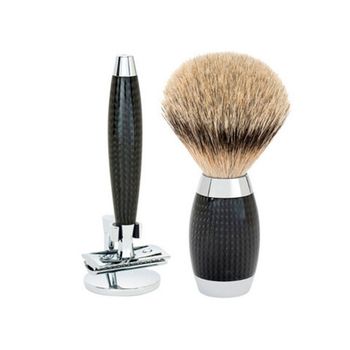 Бритвенный набор MUEHLE EDITION-1 помазок с ворсом Silvertip и Т-образная бритва карбон (S 493 ED 1 SR)