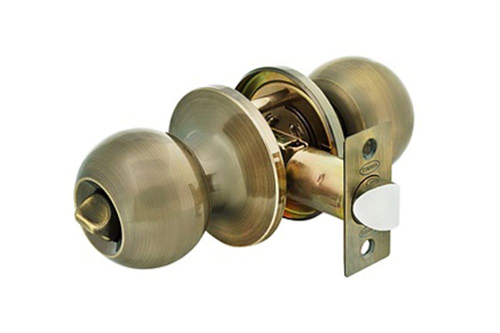 Дверная ручка для межкомнатной двери кноб ИТАРОС с сантехнической защелкой старая бронза AB