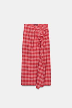 ZARA ЮБКА МИДИ С ВОЛАНАМИ — ZW COLLECTION, КРАСНЫЙ