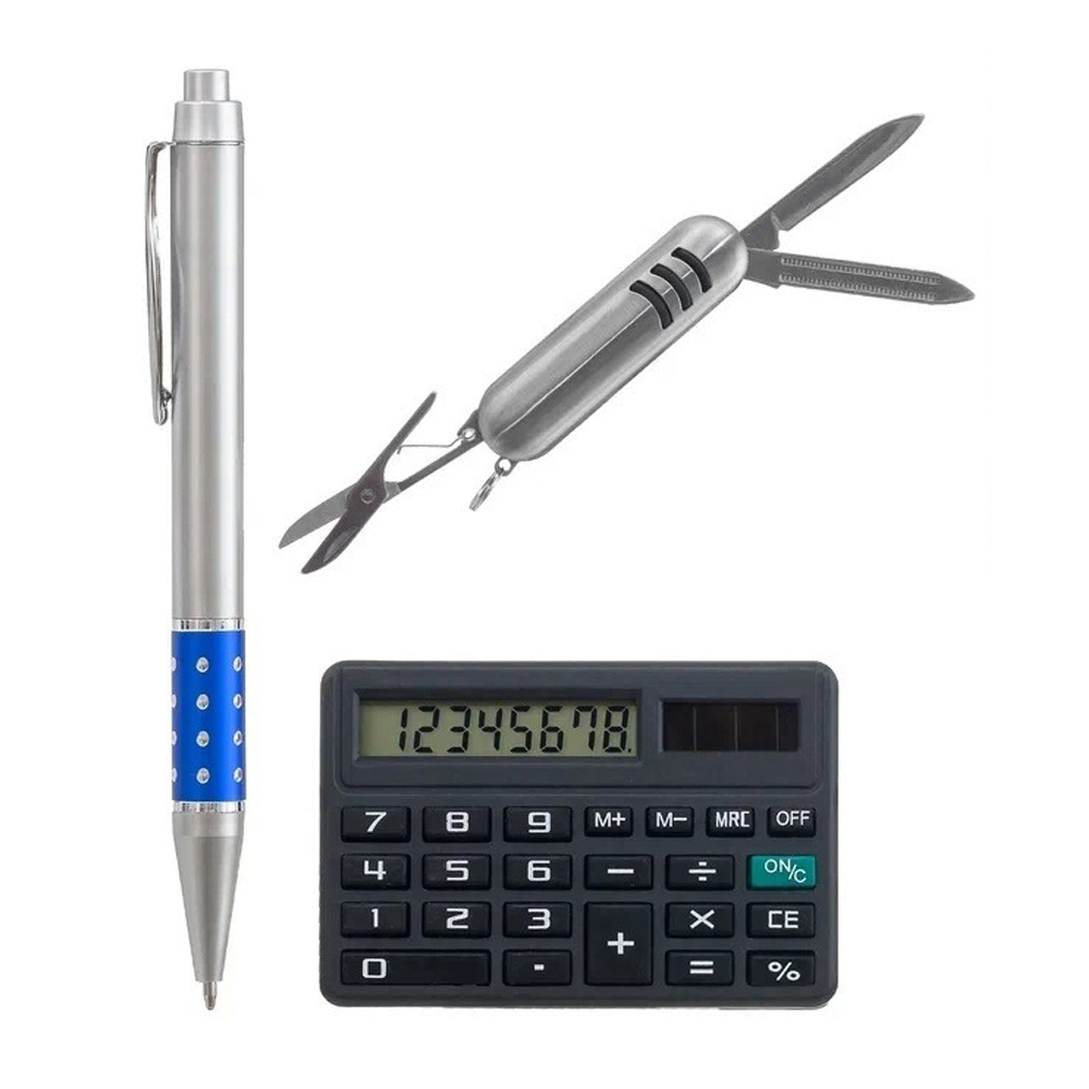 Подарочный набор Basir, c автоматической шариковой ручкой, мини-калькулятором и ножницами, ассорти