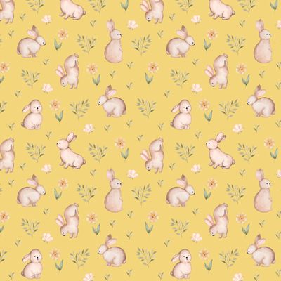 Зайки на полянке (желтый фон)