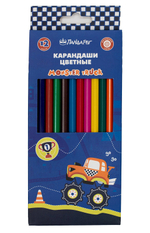 Карандаши цветные ПандаРог Гонка, 12  цветов, пластиковые, шестигранные