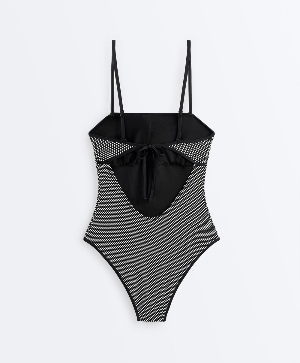 OYSHO Купальник-бандо из жаккардовой ткани в горошек, черный