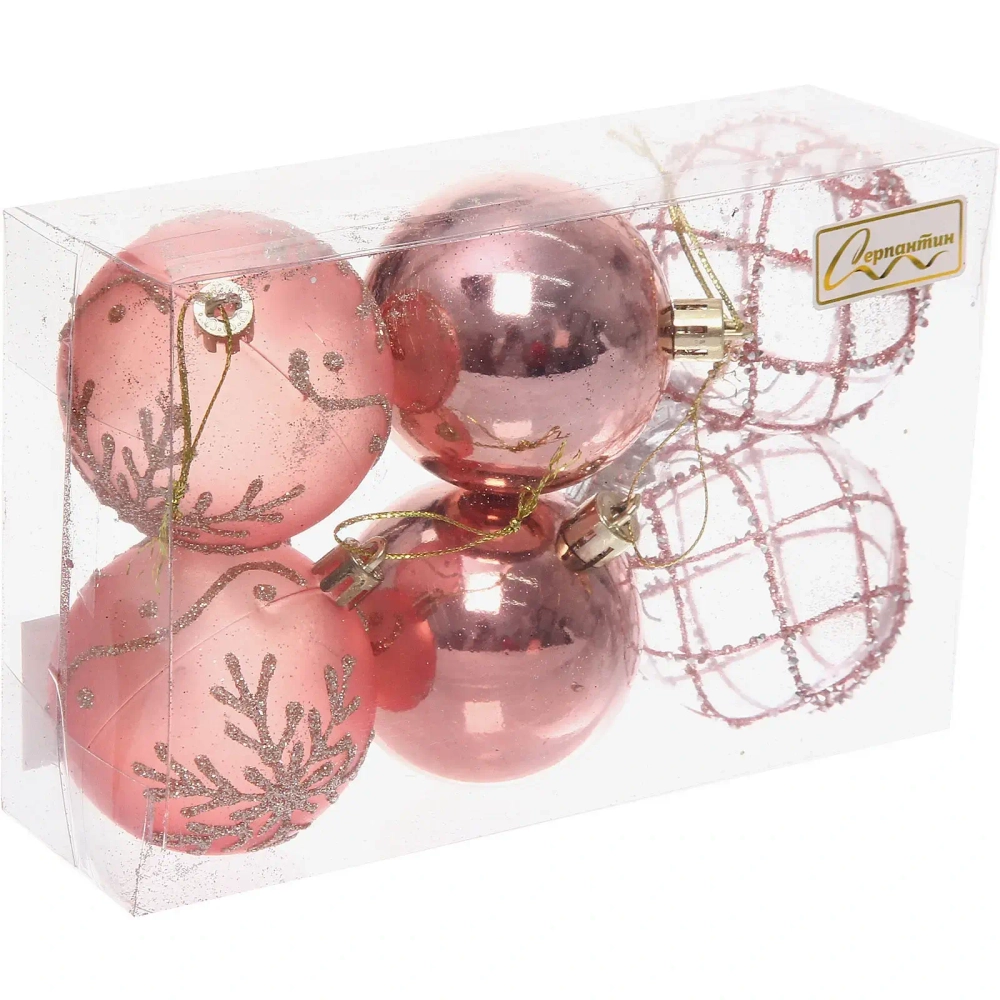 Набор шаров «Очарование» 6 см (в наборе 6 шт), Розовое золото
