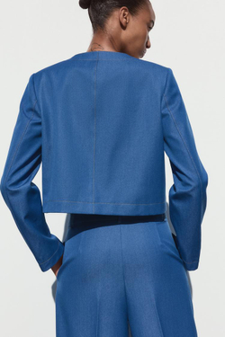 ZARA КАРДИГАН С КОНТРАСТНОЙ СТРОЧКОЙ, СВЕТЛЫЙ ИНДИГО