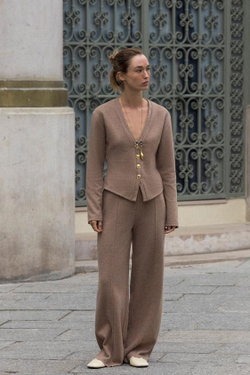 ZARA БРЮКИ-ПАЛАЦЦО ИЗ МЯГКОЙ ТКАНИ, КОРИЧНЕВЫЙ МЕЛАНЖ