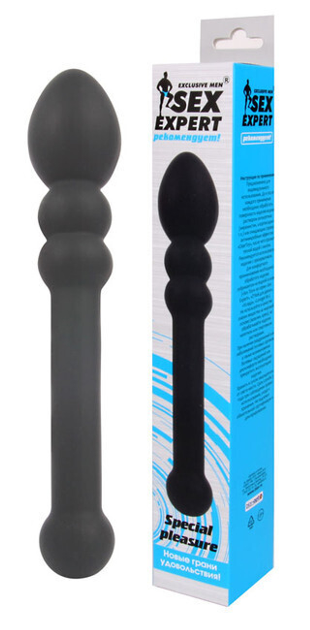Анальный двусторонний стимулятор Sex Expert Special pleasure, (21 см) (Цвет: черный)