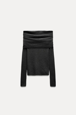ZARA ТРИКОТАЖНЫЙ ТОП OFF SHOULDER, МАРЕНГО