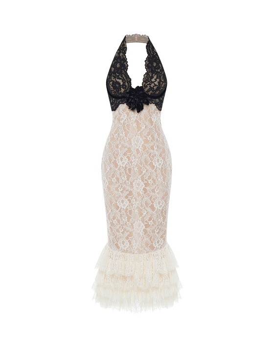 Платье миди из кружева с цветком