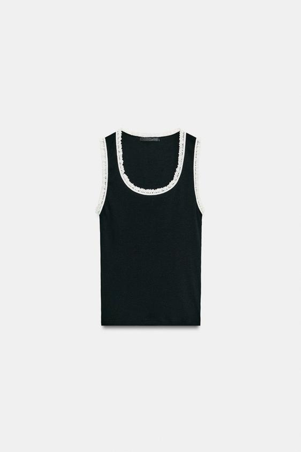 ZARA КОМБИНИРОВАННЫЙ КРУЖЕВНОЙ ТОП, ЧЕРНЫЙ/БЕЛЫЙ