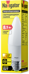 Лампа светодиодная Navigator C37 220V Е27 8,5W 2700K свеча 28665