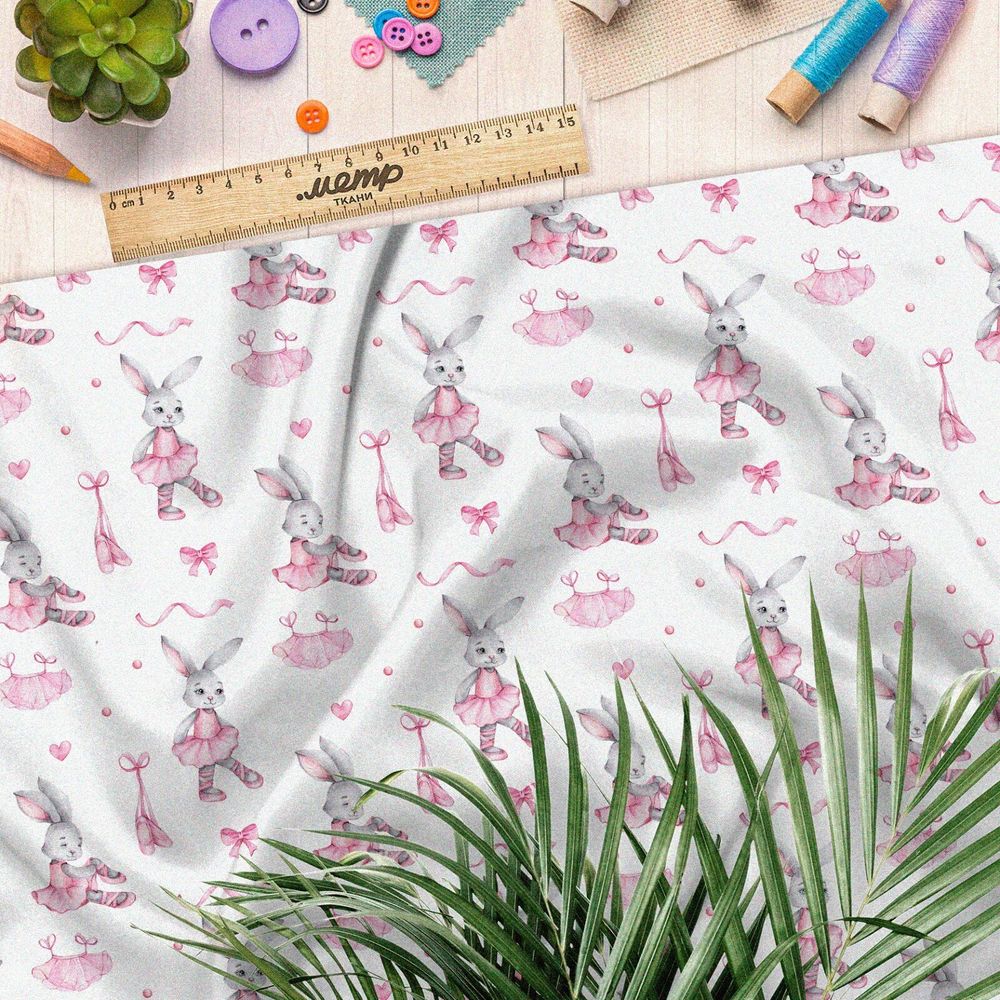Ткань шифон зайка в розовом платье
