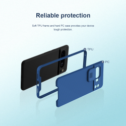 Противоударный чехол синего цвета с защитной шторкой для камеры от Nillkin на Google Pixel 8 Pro, серия CamShield Pro Case