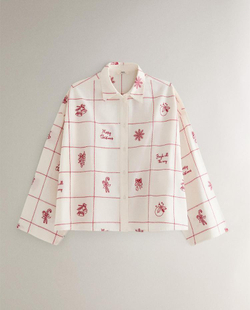 ZARA HOME ПИЖАМНАЯ РУБАШКА С ВЫШИВКОЙ, ЖЕЛТОВАТО-БЕЛЫЙ